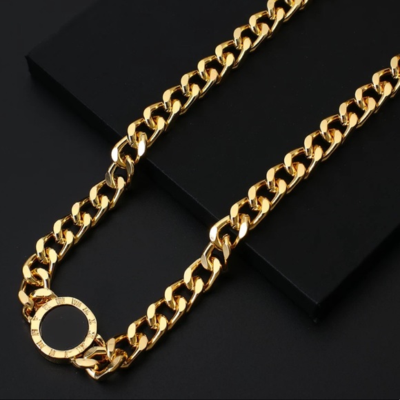 NEW 18K GOLD BLACK ROUND NECKLACE - Picture 3 of 5